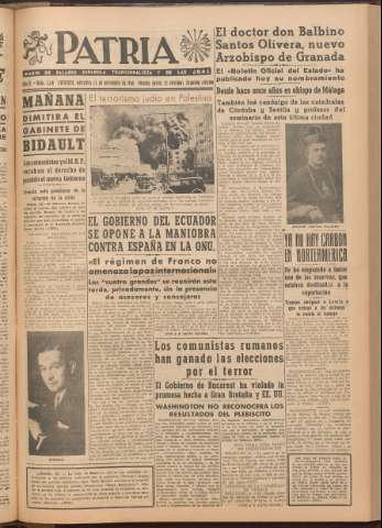'Patria : diario de Falange Española Tradicionalista y de las J.O.N.S.' - Año XI Número 2ed_3116 - 1946 noviembre 27