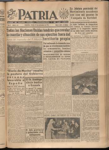 'Patria : diario de Falange Española Tradicionalista y de las J.O.N.S.' - Año XI Número 3118 - 1946 noviembre 29