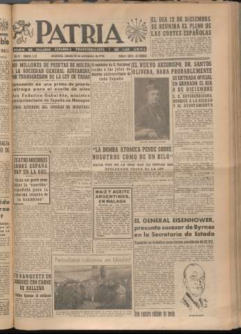 'Patria : diario de Falange Española Tradicionalista y de las J.O.N.S.' - Año XI Número 3119 - 1946 noviembre 30
