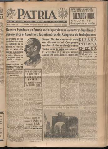 'Patria : diario de Falange Española Tradicionalista y de las J.O.N.S.' - Año XI Número 3120 - 1946 diciembre 1