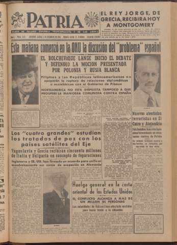 'Patria : diario de Falange Española Tradicionalista y de las J.O.N.S.' - Año XI Número 2ed_3121 - 1946 diciembre 3