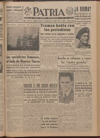'Patria : diario de Falange Española Tradicionalista y de las J.O.N.S.' - Año XI Número 2ed_3122 - 1946 diciembre 4