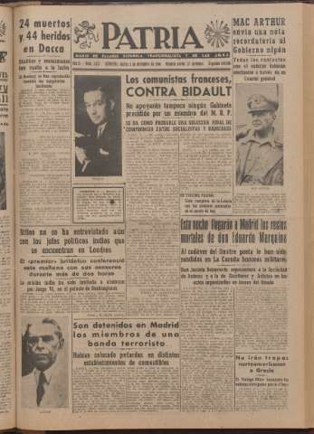 'Patria : diario de Falange Española Tradicionalista y de las J.O.N.S.' - Año XI Número 2ed_3123 - 1946 diciembre 5