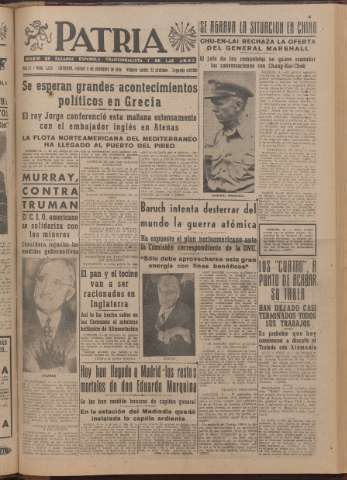 'Patria : diario de Falange Española Tradicionalista y de las J.O.N.S.' - Año XI Número 2ed_3124 - 1946 diciembre 6