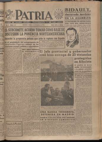 'Patria : diario de Falange Española Tradicionalista y de las J.O.N.S.' - Año XI Número 3124 - 1946 diciembre 6