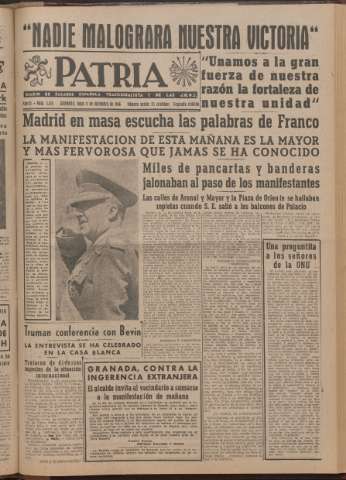 'Patria : diario de Falange Española Tradicionalista y de las J.O.N.S.' - Año XI Número 2ed_3126 - 1946 diciembre 9