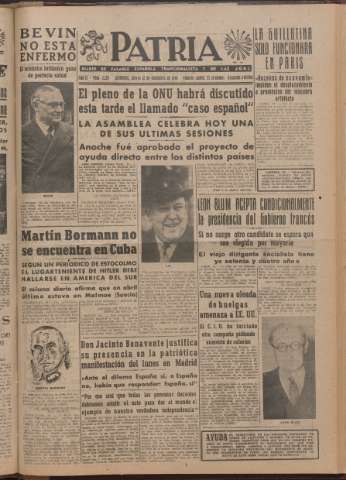 'Patria : diario de Falange Española Tradicionalista y de las J.O.N.S.' - Año XI Número 2ed_3129 - 1946 diciembre 12