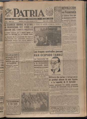 'Patria : diario de Falange Española Tradicionalista y de las J.O.N.S.' - Año XI Número 3129 - 1946 diciembre 12