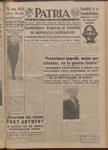 'Patria : diario de Falange Española Tradicionalista y de las J.O.N.S.' - Año XI Número 2ed_3131 - 1946 diciembre 14