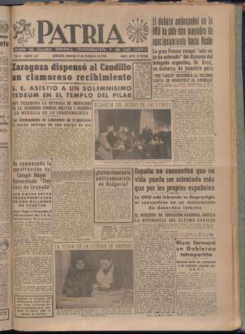 'Patria : diario de Falange Española Tradicionalista y de las J.O.N.S.' - Año XI Número 3132 - 1946 diciembre 15