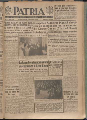 'Patria : diario de Falange Española Tradicionalista y de las J.O.N.S.' - Año XI Número 3134 - 1946 diciembre 18