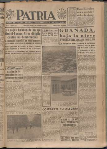 'Patria : diario de Falange Española Tradicionalista y de las J.O.N.S.' - Año XI Número 3135 - 1946 diciembre 19