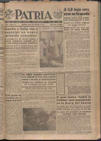 'Patria : diario de Falange Española Tradicionalista y de las J.O.N.S.' - Año XI Número 3136 - 1946 diciembre 20