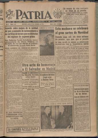 'Patria : diario de Falange Española Tradicionalista y de las J.O.N.S.' - Año XI Número 3137 - 1946 diciembre 21