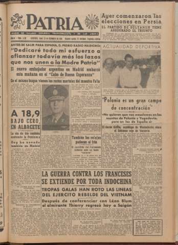 'Patria : diario de Falange Española Tradicionalista y de las J.O.N.S.' - Año XI Número 2ed_3138 - 1946 diciembre 23
