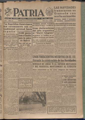 'Patria : diario de Falange Española Tradicionalista y de las J.O.N.S.' - Año XI Número 3141 - 1946 diciembre 27