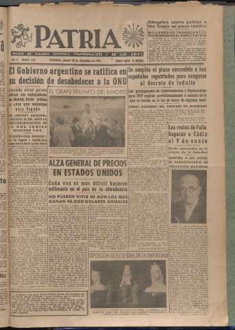 'Patria : diario de Falange Española Tradicionalista y de las J.O.N.S.' - Año XI Número 3142 - 1946 diciembre 28