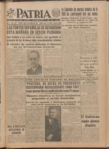 'Patria : diario de Falange Española Tradicionalista y de las J.O.N.S.' - Año XI Número 2ed_3143 - 1946 diciembre 30