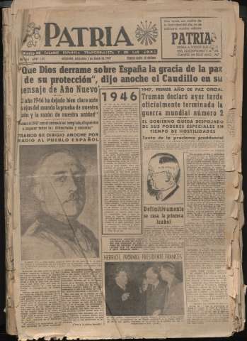 'Patria : diario de Falange Española Tradicionalista y de las J.O.N.S.' - Año XII Número 3145 - 1947 enero 1