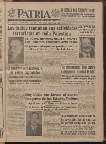 'Patria : diario de Falange Española Tradicionalista y de las J.O.N.S.' - Año XII Número 2ed_3147 - 1947 enero 3