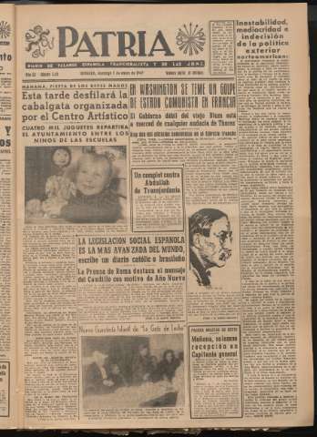 'Patria : diario de Falange Española Tradicionalista y de las J.O.N.S.' - Año XII Número 3149 - 1947 enero 5