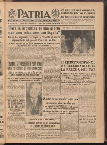 'Patria : diario de Falange Española Tradicionalista y de las J.O.N.S.' - Año XII Número 2ed_3149 - 1947 enero 6