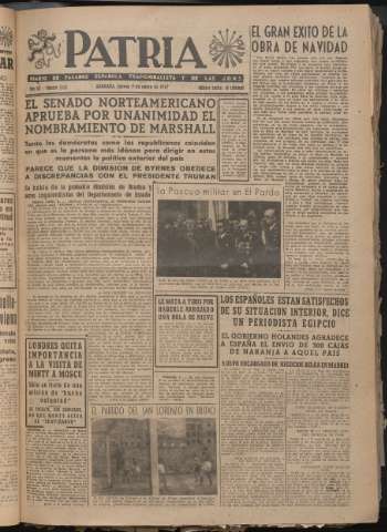 'Patria : diario de Falange Española Tradicionalista y de las J.O.N.S.' - Año XII Número 3152 - 1947 enero 9