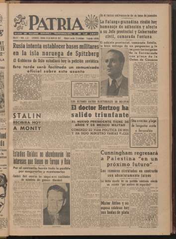 'Patria : diario de Falange Española Tradicionalista y de las J.O.N.S.' - Año XII Número 2ed_3153 - 1947 enero 10