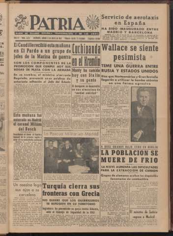 'Patria : diario de Falange Española Tradicionalista y de las J.O.N.S.' - Año XII Número 2ed_3154 - 1947 enero 11