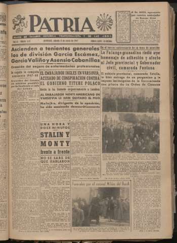 'Patria : diario de Falange Española Tradicionalista y de las J.O.N.S.' - Año XII Número 3154 - 1947 enero 11