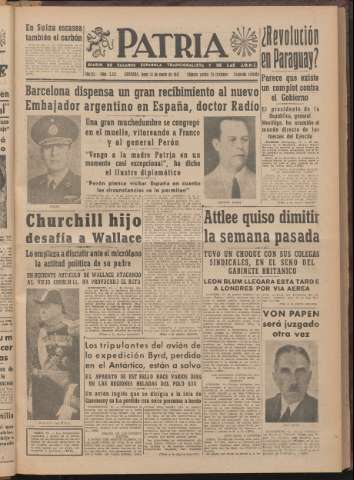 'Patria : diario de Falange Española Tradicionalista y de las J.O.N.S.' - Año XII Número 2ed_3155 - 1947 enero 13