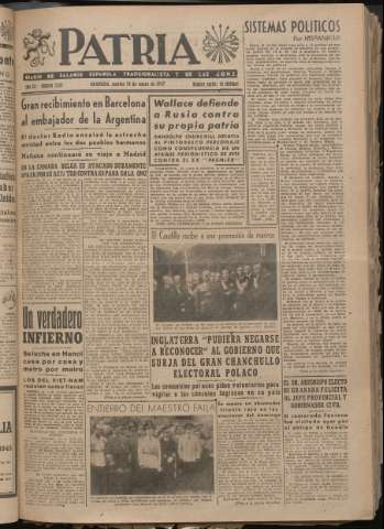 'Patria : diario de Falange Española Tradicionalista y de las J.O.N.S.' - Año XII Número 3156 - 1947 enero 14