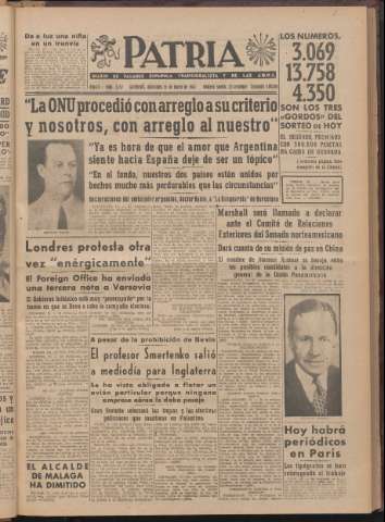 'Patria : diario de Falange Española Tradicionalista y de las J.O.N.S.' - Año XII Número 2ed_3157 - 1947 enero 15