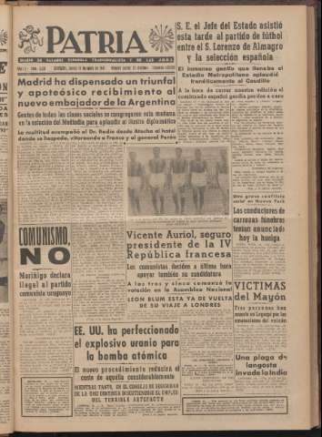 'Patria : diario de Falange Española Tradicionalista y de las J.O.N.S.' - Año XII Número 2ed_3158 - 1947 enero 16
