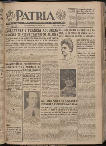 'Patria : diario de Falange Española Tradicionalista y de las J.O.N.S.' - Año XII Número 3158 - 1947 enero 16