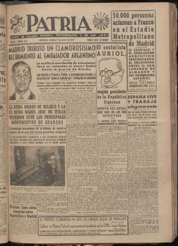 'Patria : diario de Falange Española Tradicionalista y de las J.O.N.S.' - Año XII Número 3159 - 1947 enero 17