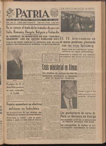 'Patria : diario de Falange Española Tradicionalista y de las J.O.N.S.' - Año XII Número 2ed_3160 - 1947 enero 18