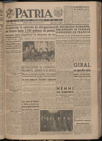 'Patria : diario de Falange Española Tradicionalista y de las J.O.N.S.' - Año XII Número 3160 - 1947 enero 18