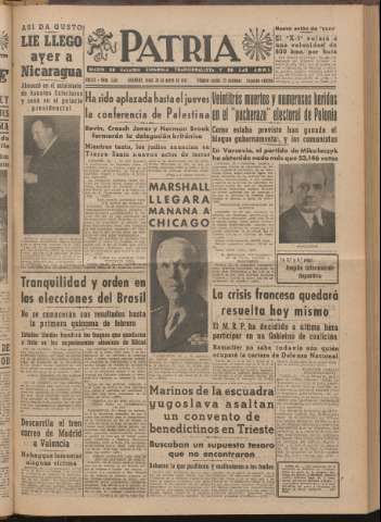 'Patria : diario de Falange Española Tradicionalista y de las J.O.N.S.' - Año XII Número 2ed_3161 - 1947 enero 20