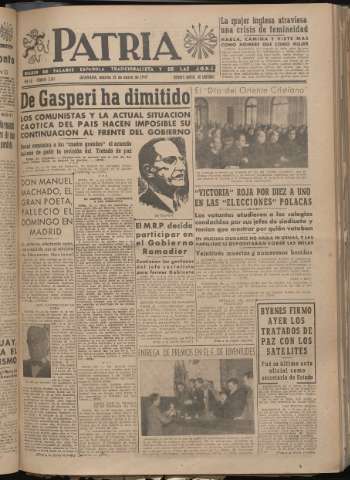 'Patria : diario de Falange Española Tradicionalista y de las J.O.N.S.' - Año XII Número 3162 - 1947 enero 21