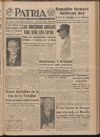 'Patria : diario de Falange Española Tradicionalista y de las J.O.N.S.' - Año XII Número 2ed_3163 - 1947 enero 22