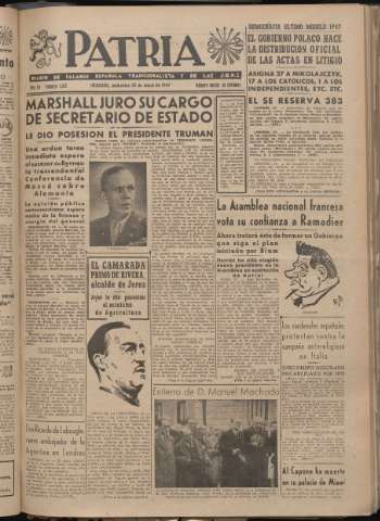 'Patria : diario de Falange Española Tradicionalista y de las J.O.N.S.' - Año XII Número 3163 - 1947 enero 22