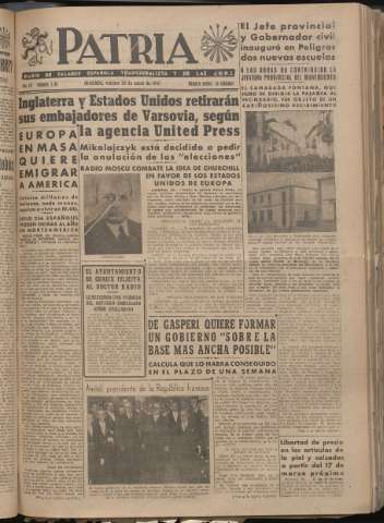 'Patria : diario de Falange Española Tradicionalista y de las J.O.N.S.' - Año XII Número 3165 - 1947 enero 24