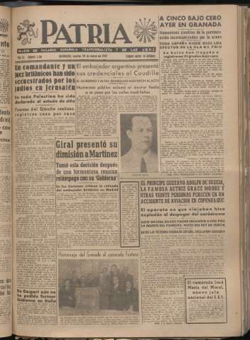 'Patria : diario de Falange Española Tradicionalista y de las J.O.N.S.' - Año XII Número 3168 - 1947 enero 28