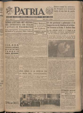 'Patria : diario de Falange Española Tradicionalista y de las J.O.N.S.' - Año XII Número 3173 - 1947 febrero 2