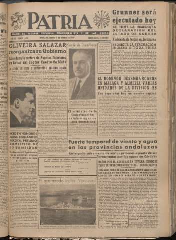 'Patria : diario de Falange Española Tradicionalista y de las J.O.N.S.' - Año XII Número 3174 - 1947 febrero 4