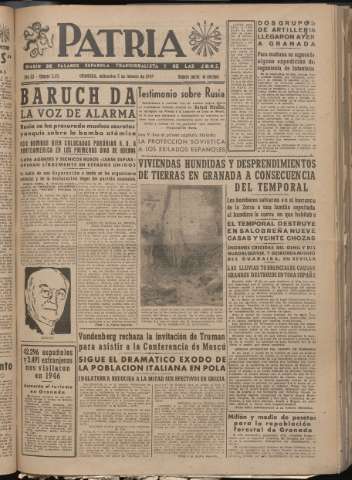 'Patria : diario de Falange Española Tradicionalista y de las J.O.N.S.' - Año XII Número 3175 - 1947 febrero 5