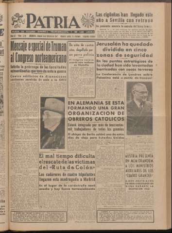 'Patria : diario de Falange Española Tradicionalista y de las J.O.N.S.' - Año XII Número 2ed_3178 - 1947 febrero 8