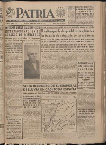 'Patria : diario de Falange Española Tradicionalista y de las J.O.N.S.' - Año XII Número 3178 - 1947 febrero 8