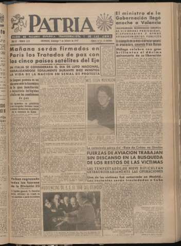 'Patria : diario de Falange Española Tradicionalista y de las J.O.N.S.' - Año XII Número 3179 - 1947 febrero 9